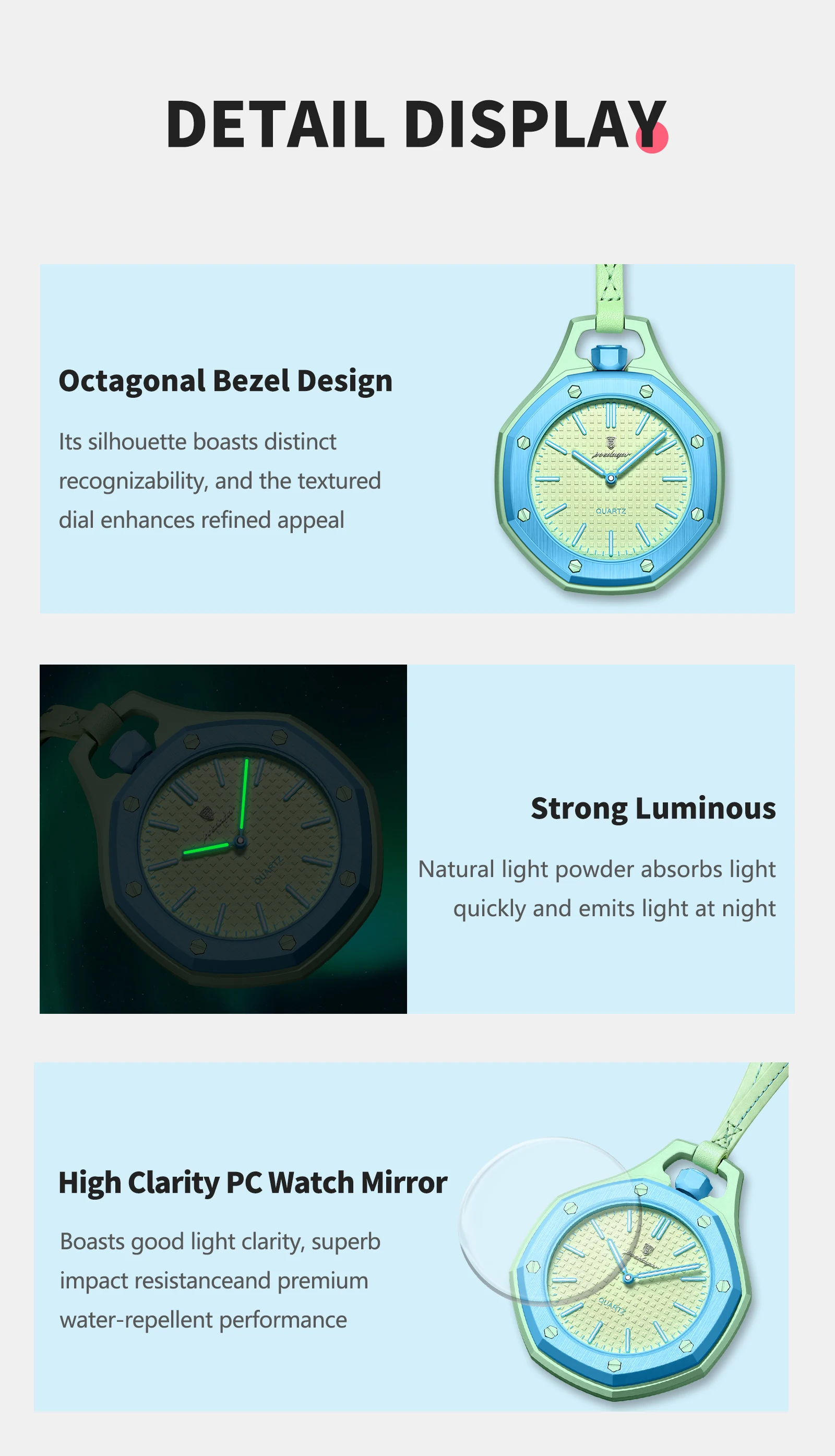 POEDAGAR Modische Casual Herrenuhr Wasserdicht Leuchtend Lanyard Anhänger Dekorative Uhr Tragbare Bonbonfarbene Quarz Herrenuhren – Detail 7