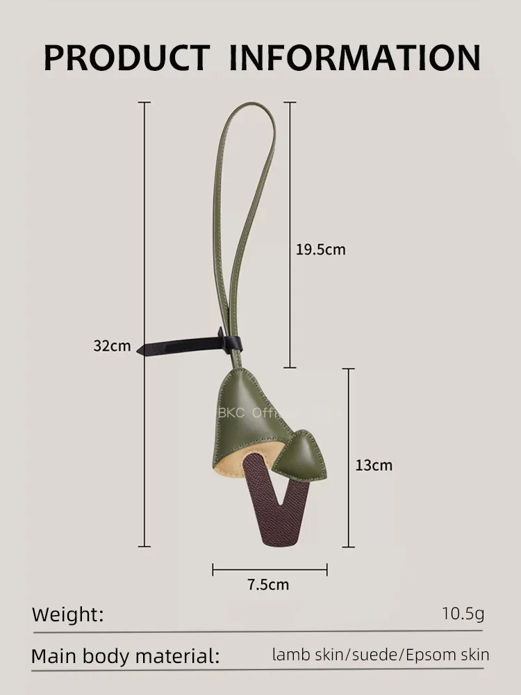 Genuine Leather Mushroom Bag Charm - Handmade Saddle Stitch with Wax Thread, Multi-Color & Multi-Leather Patchwork, Bag Pendant