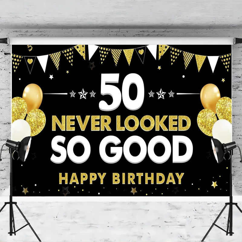 Funny 50th Birthday Banner Party Decoration Men Women Black Gold Happy 50th Birthday Never Looked So Good Fifty Year Old Poster