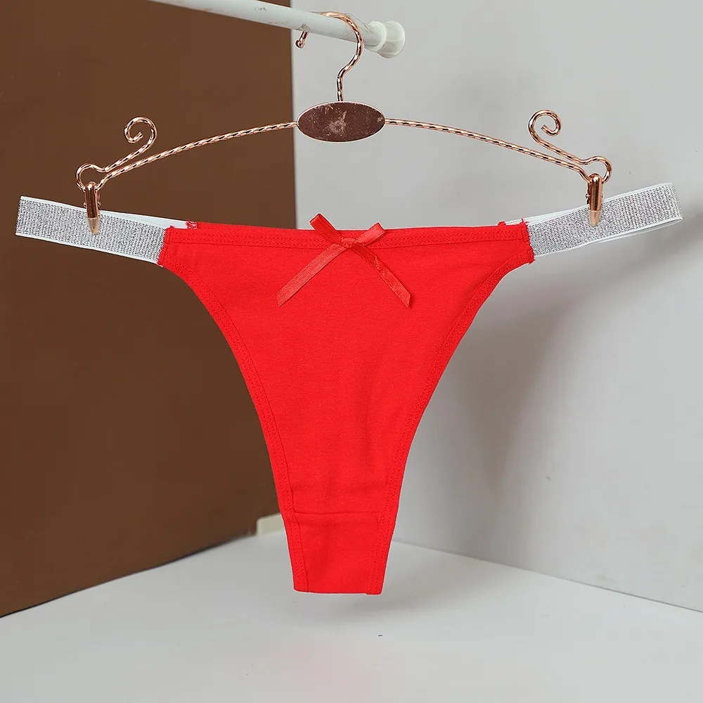 

Soft Low-waisted Bowknot Panties Bow Silver Thin Belt Women's Briefs Underpants Sexy Cotton Thong Lingerie