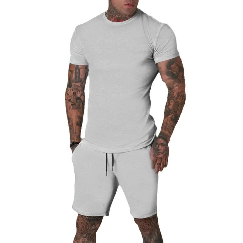 New Summer men\'s sportswear short sleeved T-shirt+sports shorts quick drying dry breathable cool gym suit handsome two-piece set