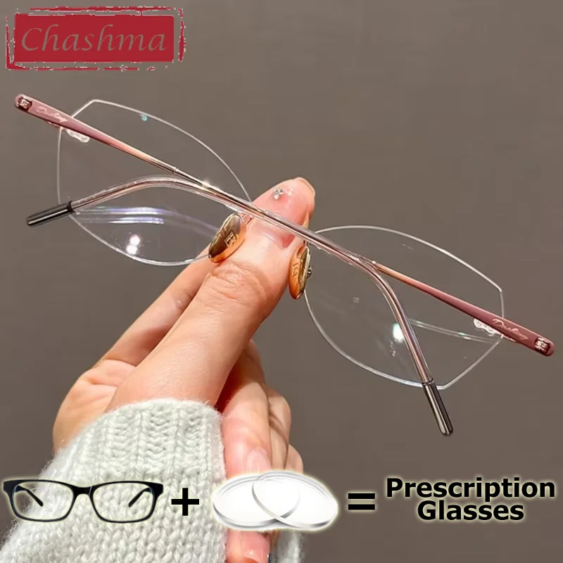 Chashma Pure Titanium Women Fashion Eyewear Prescription Glasses Ultra Lightweight Rimless Frames Flexible Eyeglasses Spectacles