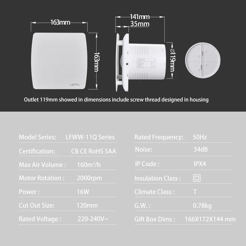 230V ท่อ 5 "120 มม.แบริ่งมอเตอร์ Humidistat จับเวลาผนังเพดานไอเสียห้องน้ําพัดลมเซ็นเซอร์ความชื้น,วาล์วด้านหลัง