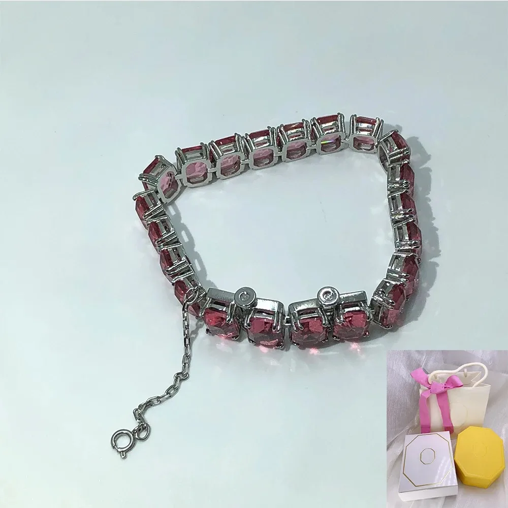 

New Fashion Matrix Tennis Octagonal Cut Pink Bracelet with High End Charm, Women's Jewelry Gift