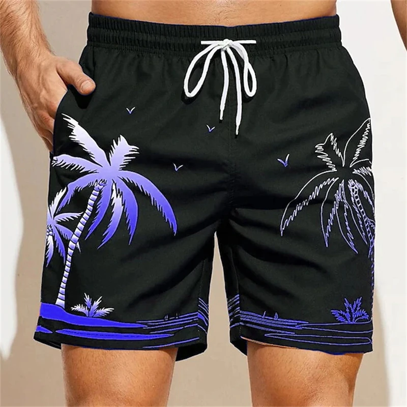 Men's Beach Shorts 3D Print Coconut Tree Pattern Drawstring Quick DryShorts For Women Men Summer Casual Oversized Sport Shorts