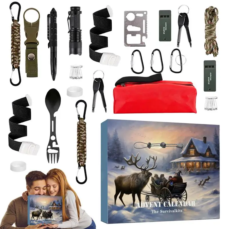 Survival Kit Advent Calendar 2024 Survival Tool Mens Advent Calendar Survival Kit Christmas Advent Calendar for Anglers Climbers