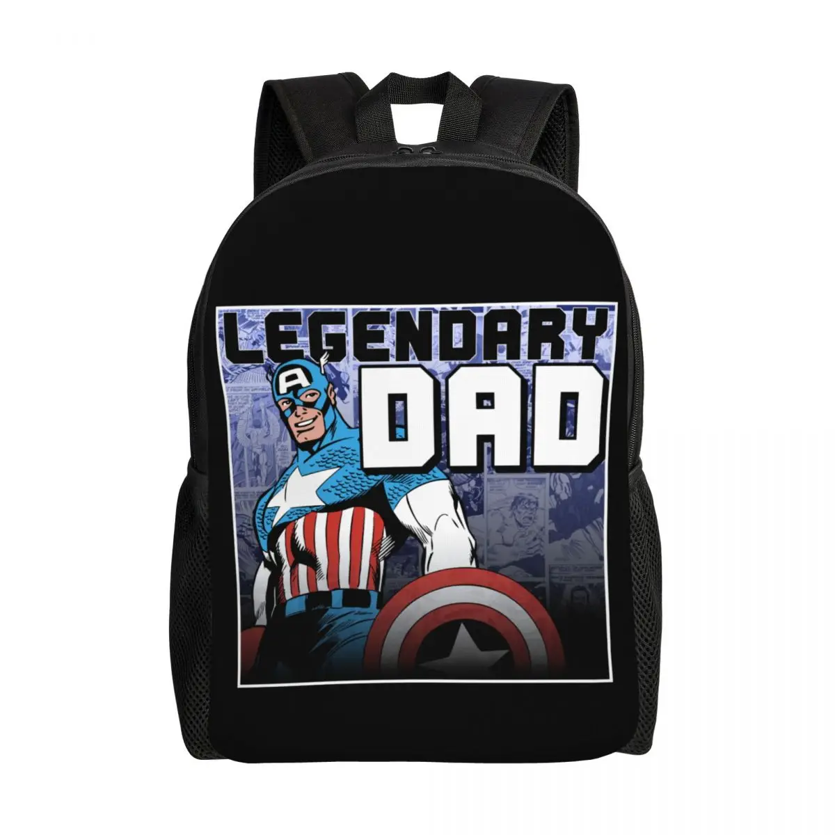 Custom Captain America Legendary Dad Backpacks for Girls Boys College School Travel Bags Men Women Bookbag Fits 15 Inch Laptop