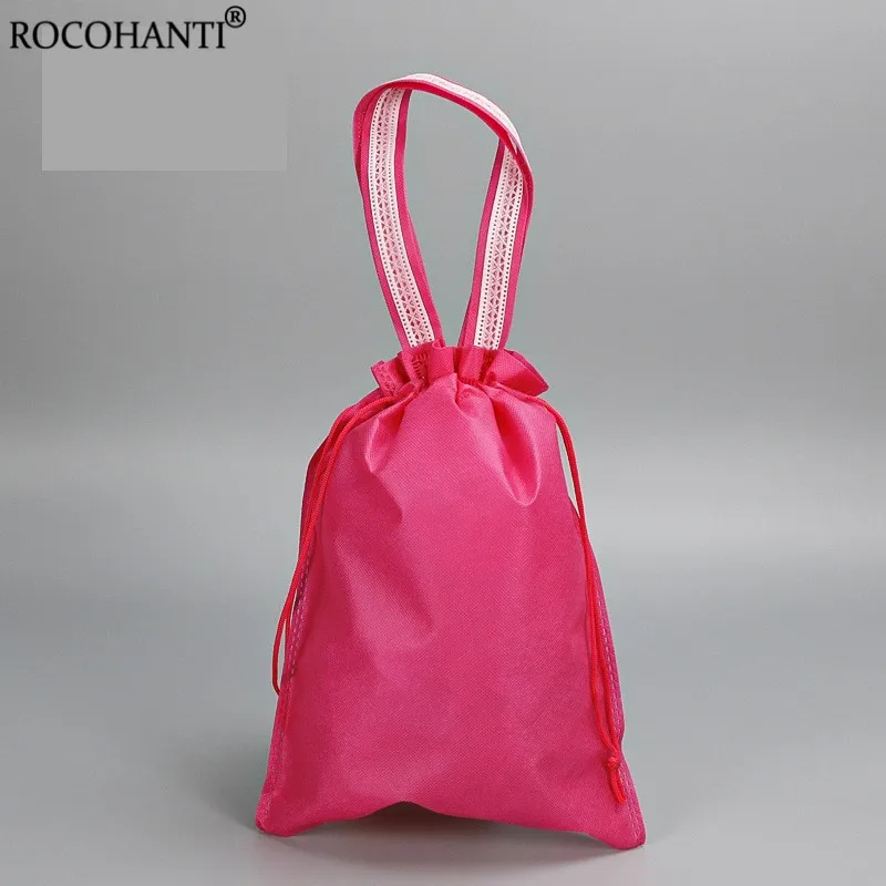 100pcs Custom LOGO Non-woven Fabric Drawstring Gym Bag with Handle Draw string Backpack Dust Bags Pouch for Sports Shoes Clothes