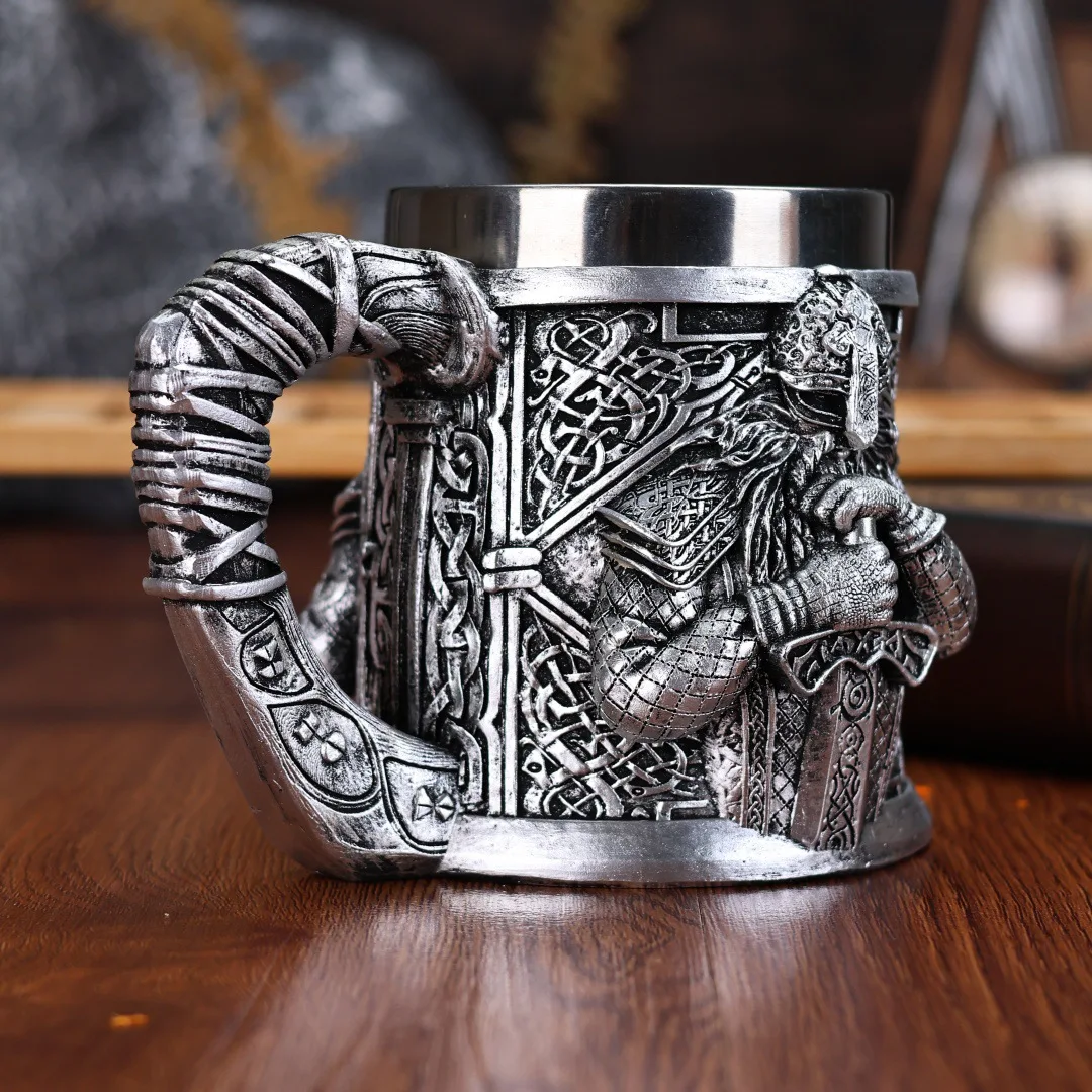 Viking Warrior Beer Mug Norse Medieval Soldier Water Cup Stainless Steel Whiskey Cup Wine Glass Bar Decorativ