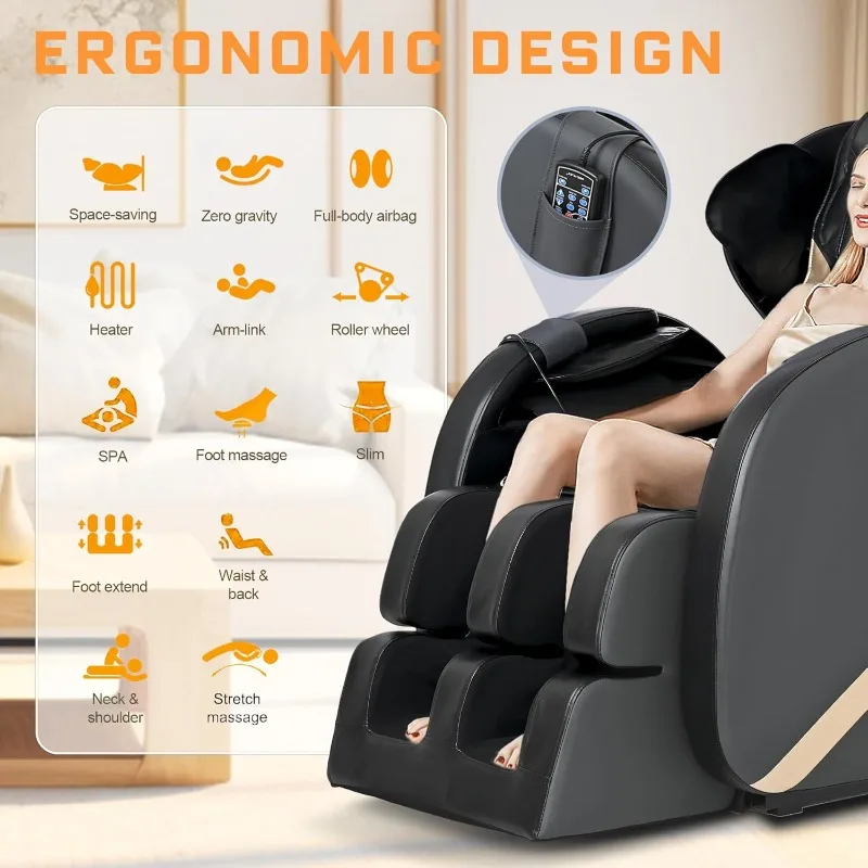 Massage Chair Recliner, Massage Chair Full Body, Zero Gravity Massage Chair with 5 Automatic Modes, 6 Fixed Massage Rollers,