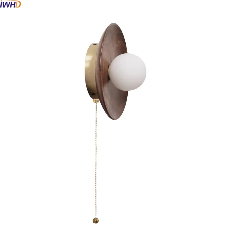 

IWHD Nordic White Glass LED Wall Lamp Sconce Simple Indoor Bathroom Sofa Home Design Fixture Modern Wooden Stair Light Wandlamp