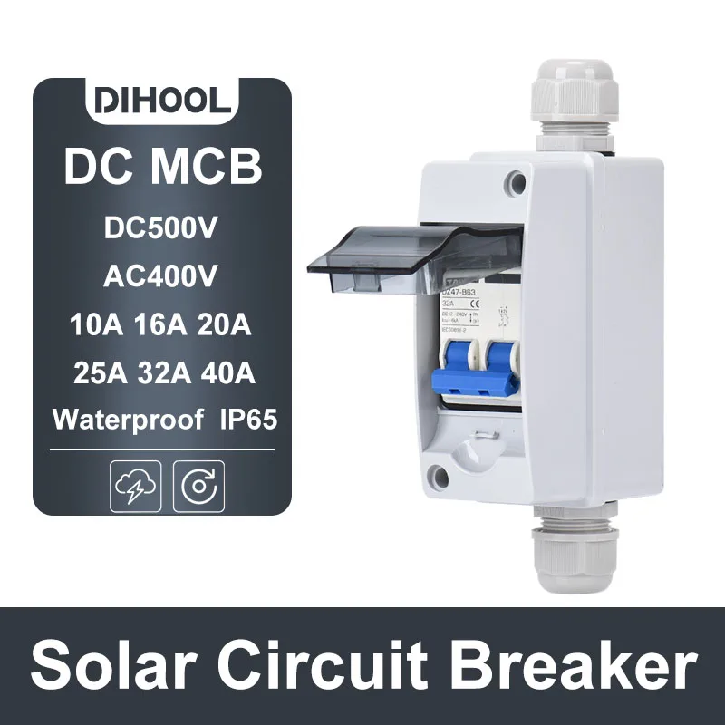 Solar Disconnect Switch Isolator Circuit Breaker with PV Combiner Box 16Amp 25Amp 32Amp 40Amp DC500V Outdoor/Household Switch