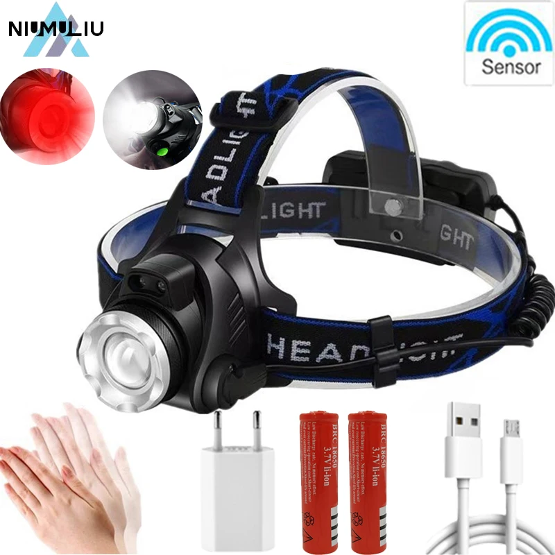 

C2 Led Sensor Headlamp Mini Fishing Light 8000lm 18650 Zoom Head Light Waterproof Forehead Headlights Rechargeable Torch Hunting