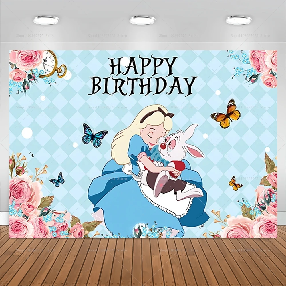 Alice in Wonderland Backdrops Girls Birthday Decor Photography Background Party Supplies Baby Shower Banner Photo Studio Props