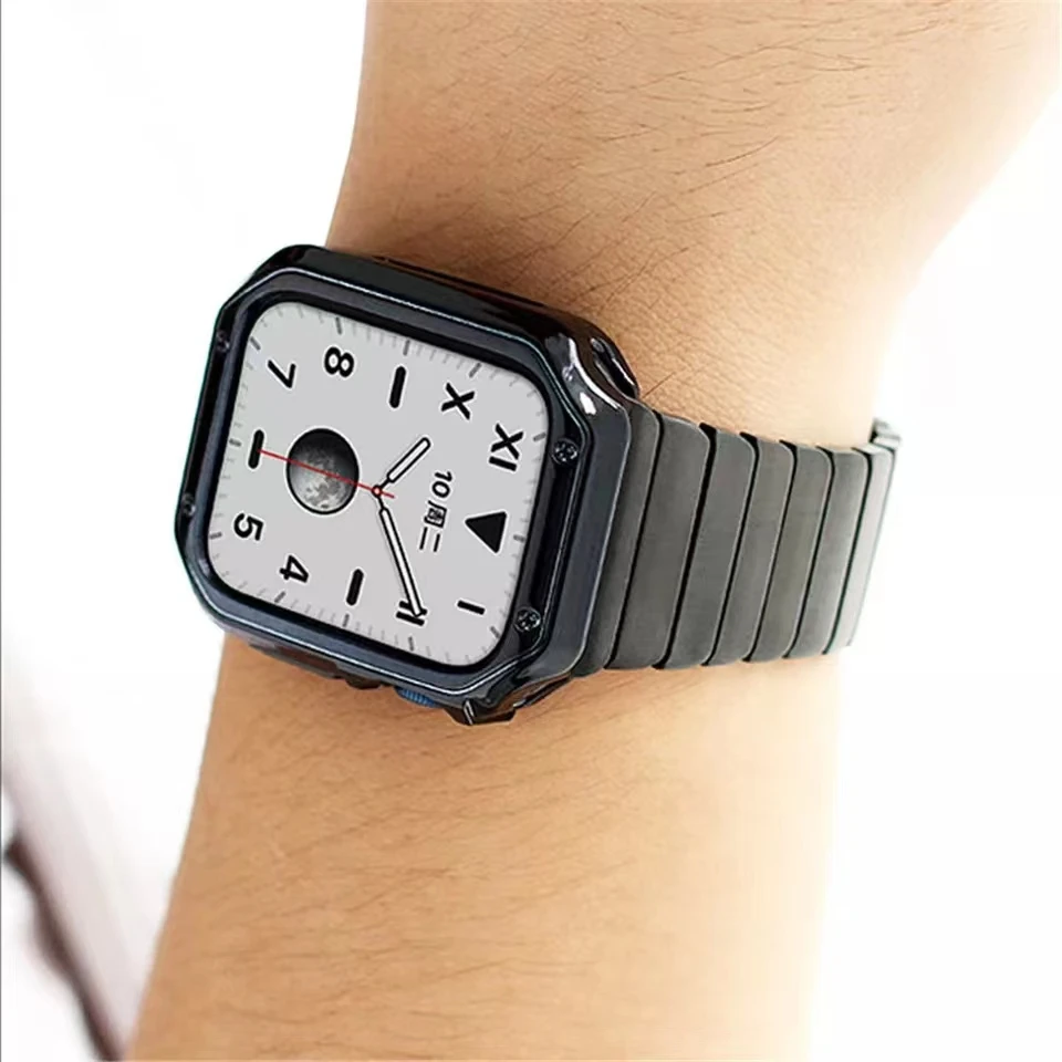 Metal Stainless Steel Strap For Apple Watch 9 8 7 45mm 41mm Soft TPU Protective Case For iWatch 6 5 4 3SE 44mm 42mm 40mm band