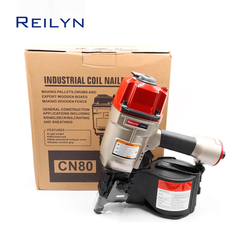 Pallets Making Pneumatic Coil Nailer CN80 for Siding Board Woodworking Furniture Sheating Tool Industrial Air Nail Gun