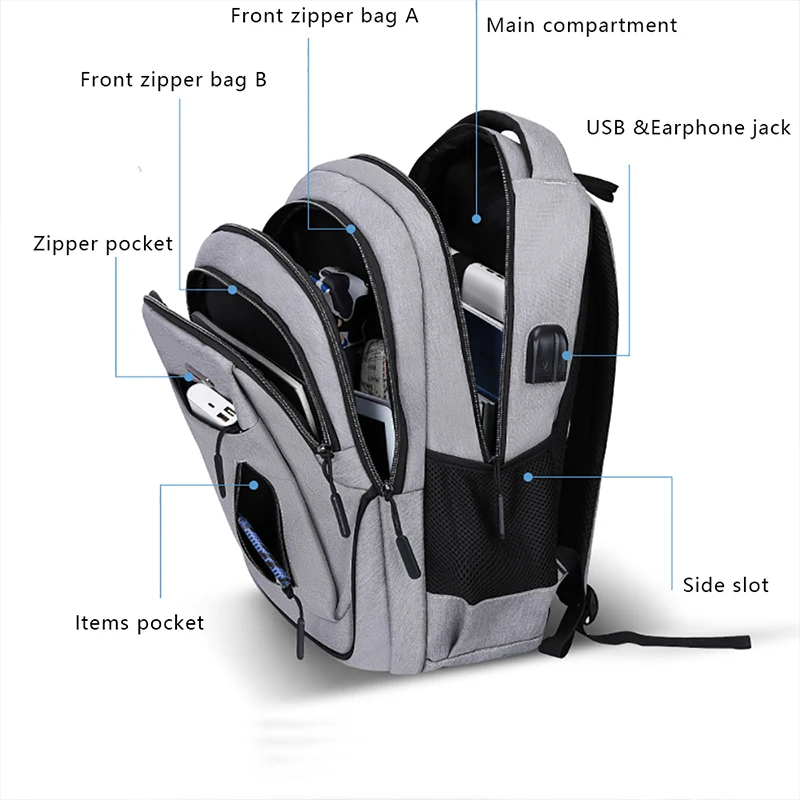 Large Capacity Backpack Men Laptop Backpacks 17.3\'\'Oxford Black Solid High School Bags Teen College Boy Girl Student Backpacks