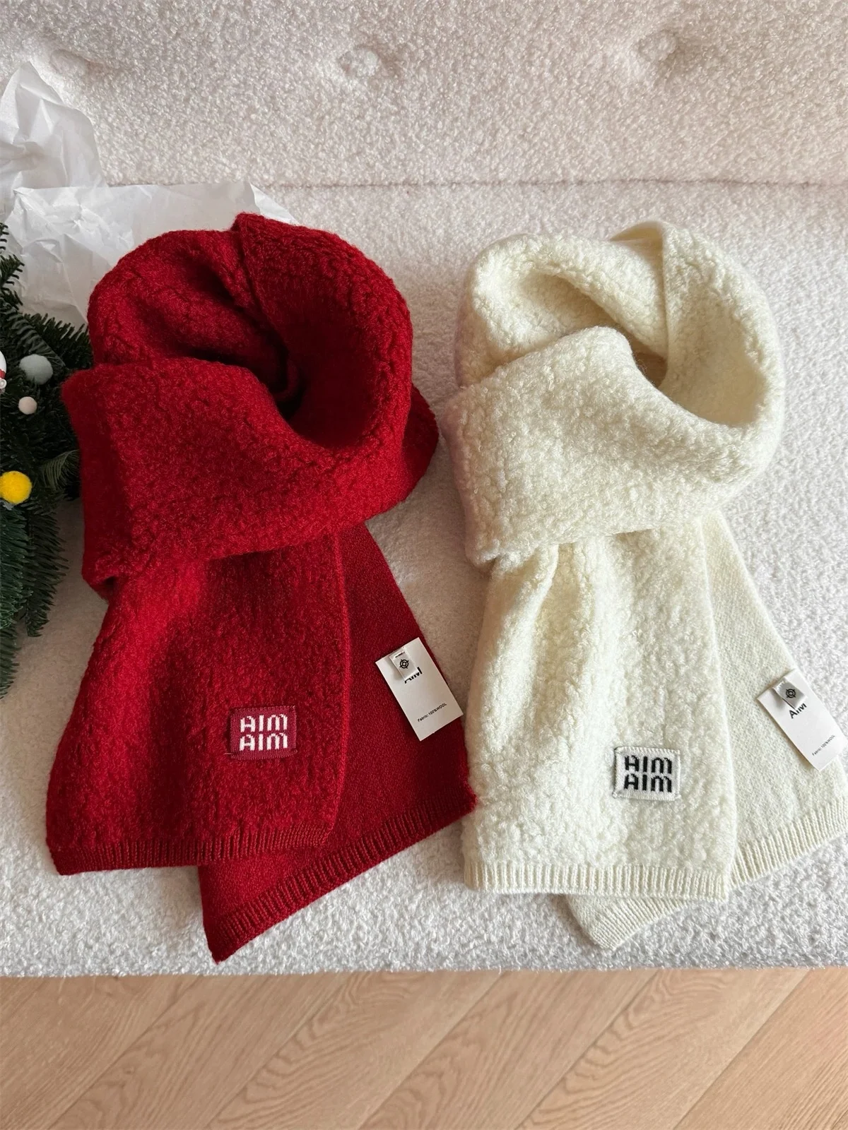 厚手の00％ウールスカーフ、ラムフリース糸使用、カップルお揃い、雰囲気のあるスカーフ、暖かい無地の長方形ショール