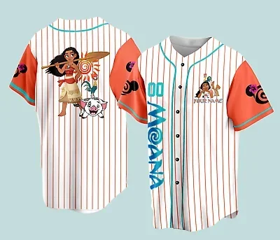 2024 Disney Moana Princess Customized Name Baseball Jersey Outdoor Sports Style Casual Jersey Men's and Women's Personalized Top