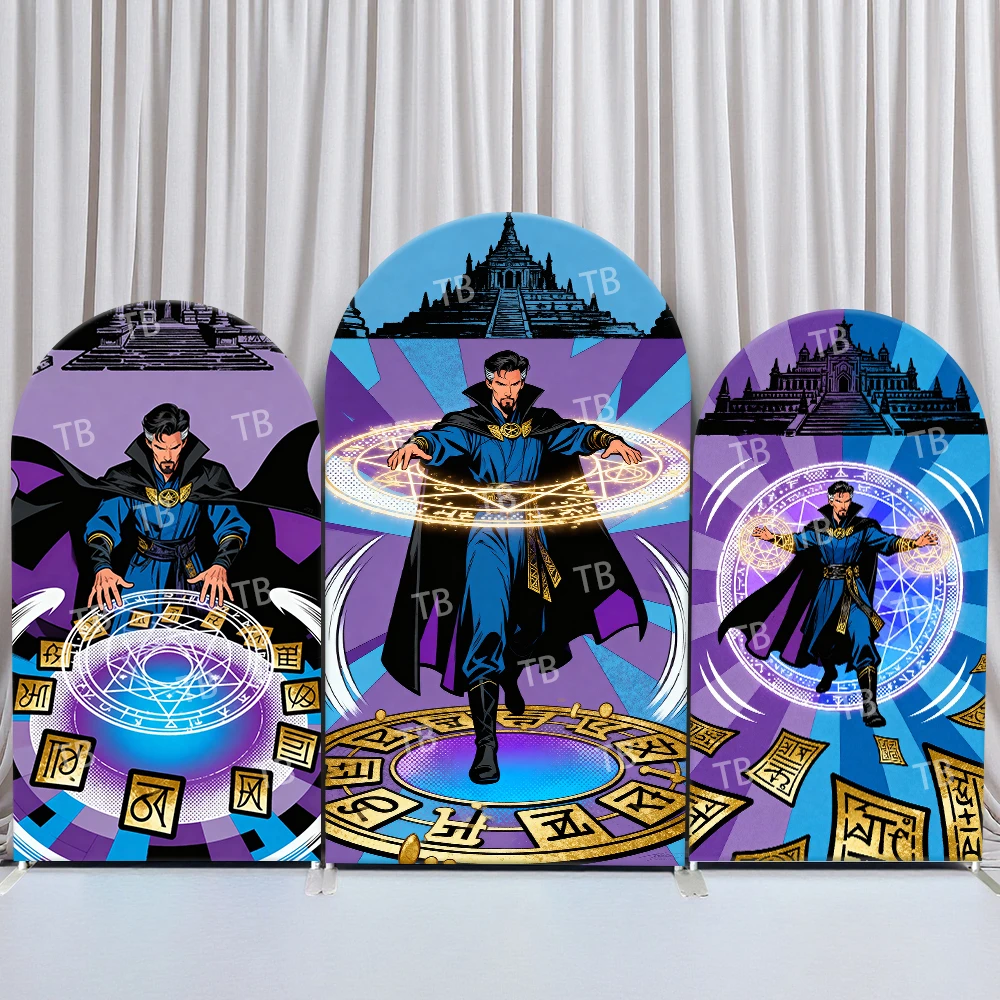 

Marvel Doctor Strange Arch Backdrop Cover Magic Spell Comic Style Superhero Theme Party Kids Birthday Photo Booth Decor