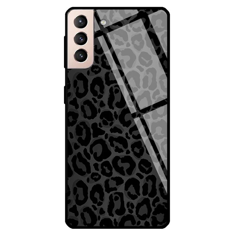 Black Leopard Black Cheetah Pattern Tempered Glass Case For Samsung Galaxy S20 FE S22 S21 S23 Ultra Note 20 S9 S10 Note 10 Plus