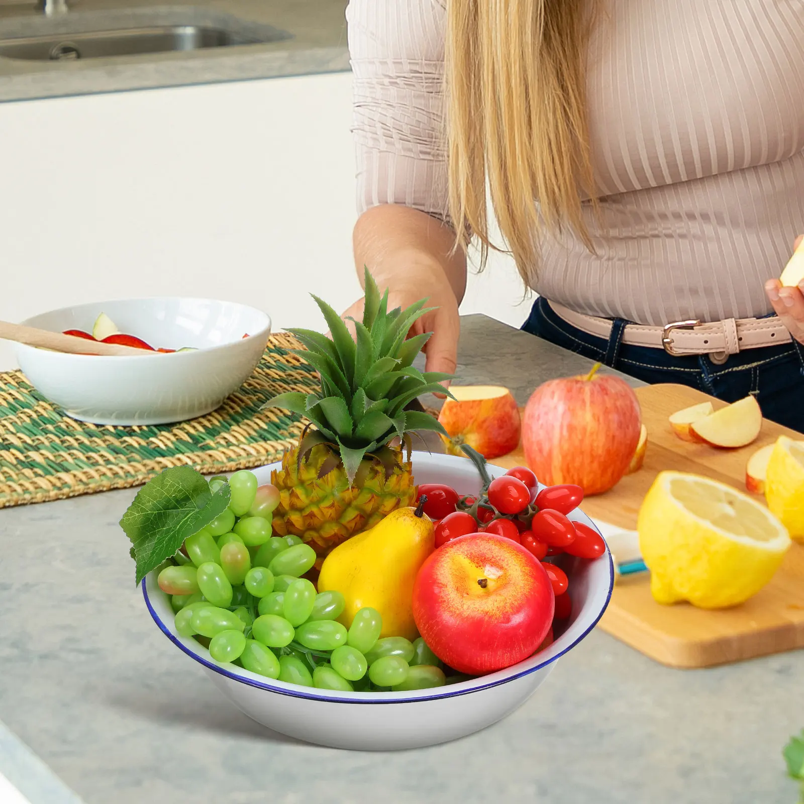 

Enamel Basin Large Vintage Mixing Bowl Retro Fruit Washing Face Sourdough Bowl Thick Sturdy Easy Clean Multipurpose Kitchen