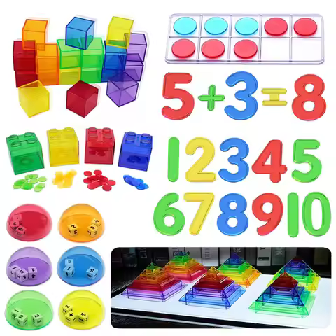 Montessori Sensory Education Light Table Toys Open Material Ten Grid Arithmetic Learning Translucent Blocks Math Toys For Kids