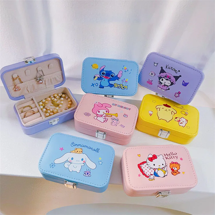 Kawaii Hello Kitty Kuromi My Melody Cartoon Pu Jewelry Box Anime Sanrio Girly Heart Cute Necklace Ring Earring Storage Box