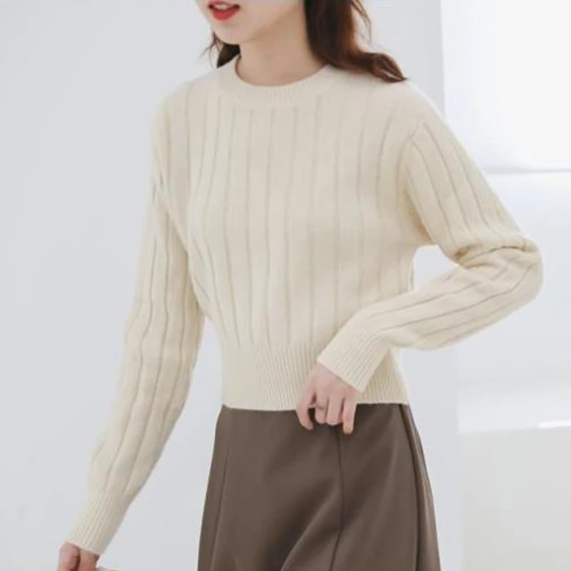 Knit Cropped Sweaters Women Simple Solid Loose Chic Cozy Leisure All-match Streetwear Students Ulzzang Harajuku Y2k Ins Fashion