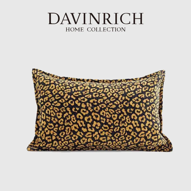 DAVINRICH Tiger Skin With Stripes Jacquard Lumbar Pillow Covers 30x50cm Luxurious Wild Nature Themed Cushion Case In Black Gold