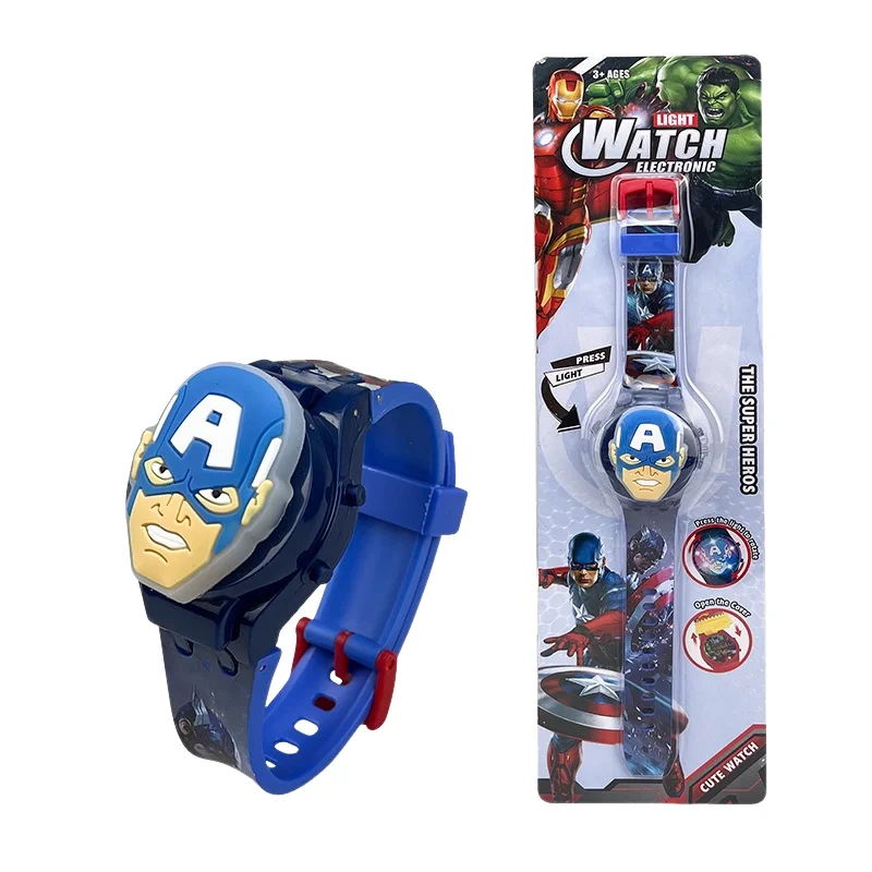 마블 스파이더 맨 시계 음악 프로젝터 장난감 애니메이션 스파이더 맨 디지털 시계 손목 시계 피규어 아이언 맨 전자 시계 선물