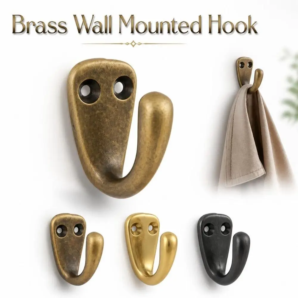 Minimalist Brass Wall Mounted Hook Durable Drilled Coat Robe Hook Curved Retro Vintage Hanger Bathroom Kitchen