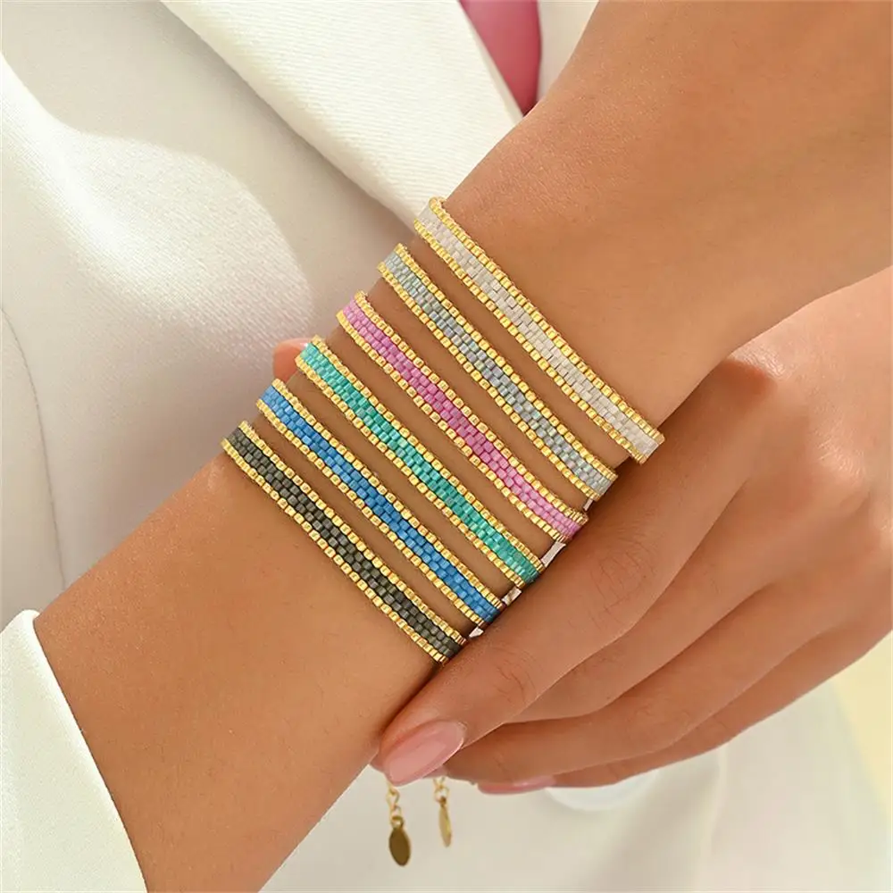 BLUESTAR New Design Multilayer Weave Bracelets For Women Miyuki Beads Adjustable Stainless Steel Chain Bracelet Charm Jewelry