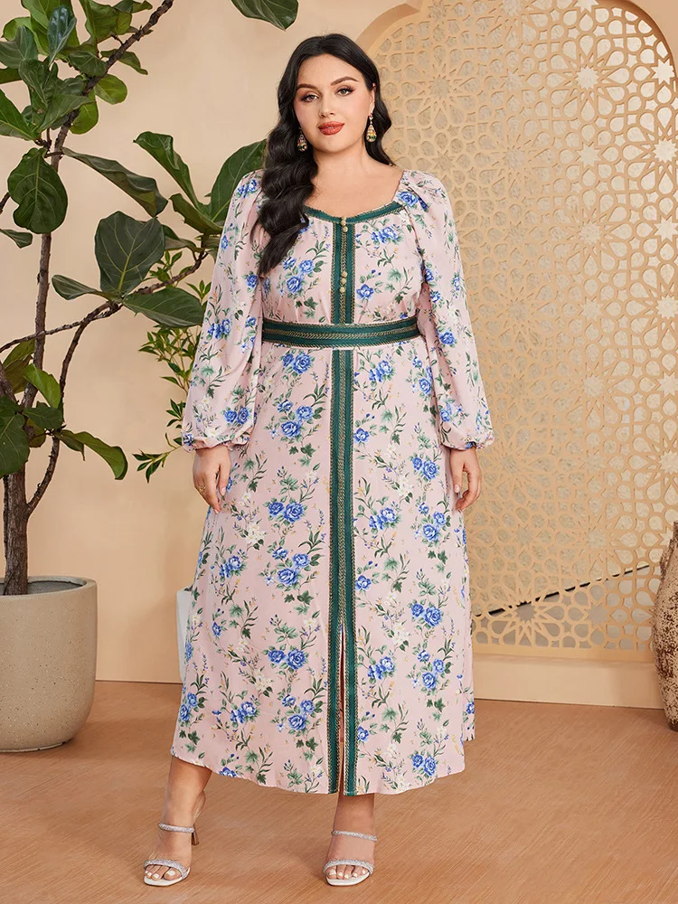 

Plus Size Kaftan Marocain Caftan Women Floral Print Maxi Dress Muslim Abaya Dubai Turkey Caftan Eid Holiday Party Dresses Gown