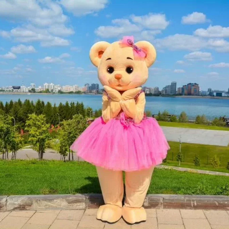 ピンクのドレスかわいいクマのマスコットコスチューム広告パレードパーティーハロウィンクリスマス仮装漫画人形ファンシー衣装