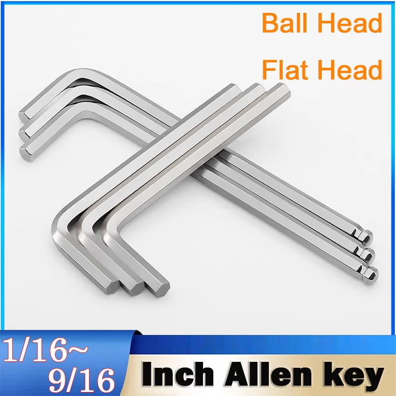 Inch Allen key Wrench L Shape Ball End Flat Head Long Arm Hex Key Screwdriver 1/16 5/64 3/32 1/8 5/32 3/16 7/32 1/4 5/16 ~9/16