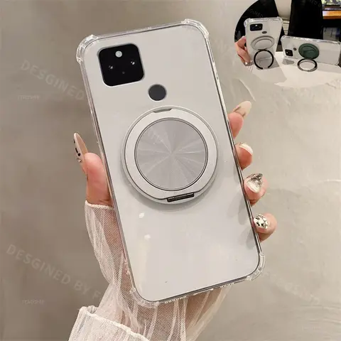 Google Pixel 5 5A Pixel 4 XL Pixel 4A 4G 5G 용 마그네틱 홀더 전화 케이스 브래킷이있는 투명 실리콘 소프트 커버 케이스