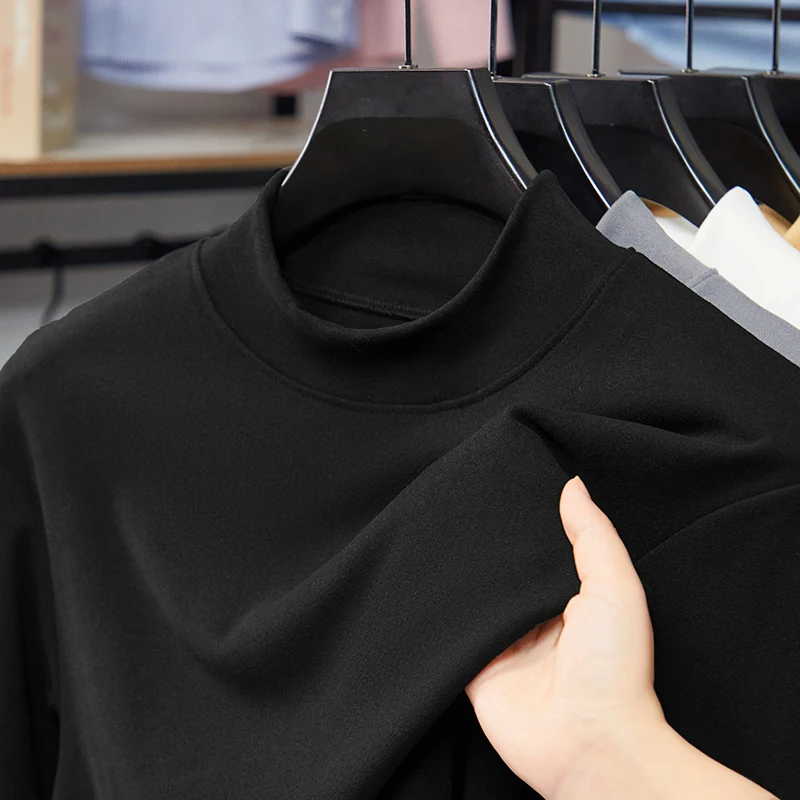 Neu eingetroffen: Herren Basic-Shirts mit Stehkragen, glatter Stoff, elastisch, langärmelig, Thermobasislayer für den täglichen Gebrauch – Detail 7