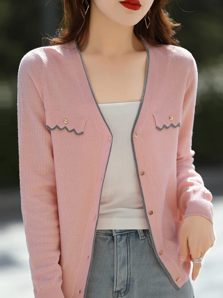 Women's Single Breasted Knitted Long Sleeve Cardigan V-Neck Sweaters Comfortable Soft Tops Casual Fashion Summer Autumn New 2024