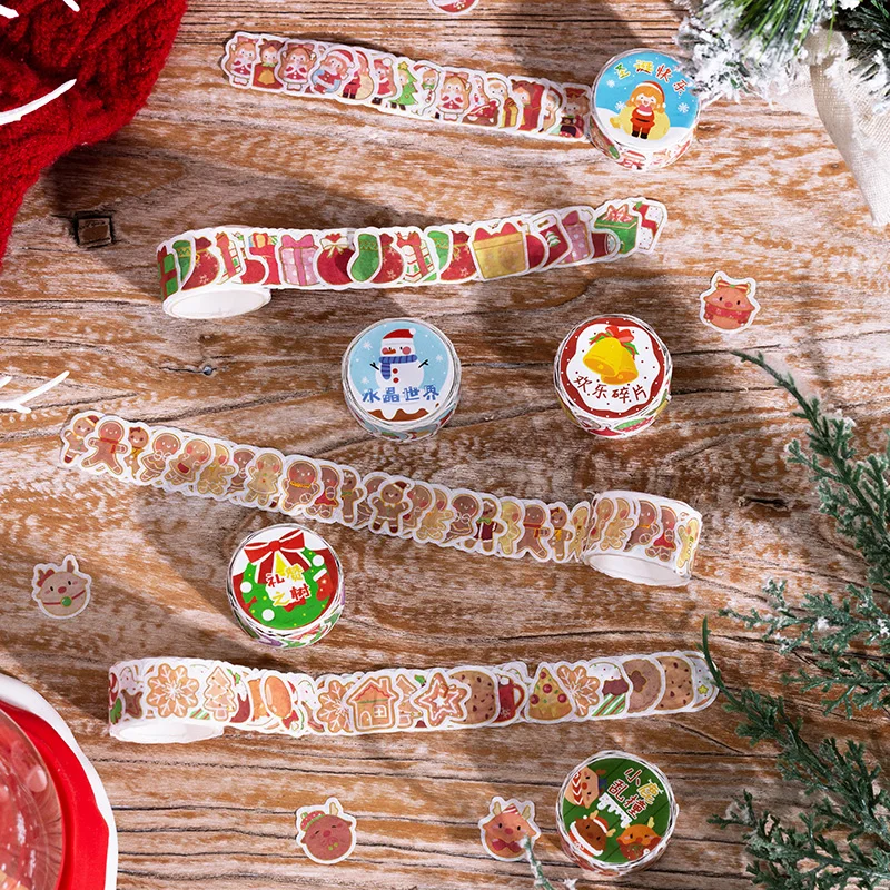 150Pcs Christmas Gift Cartoon Masking Sticker Tape Gilding Washi Paper Decorative Tape For Postcard Photocard Present Kids Gift