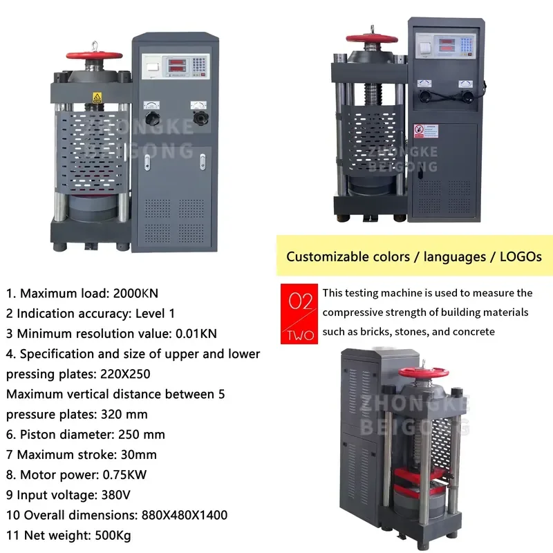 AP01 ZHKEYQ SXYE-2000A/B Concrete Cube for Machine 2000KN Automatic Hydraulic Compression Testing Machine for Concrete
