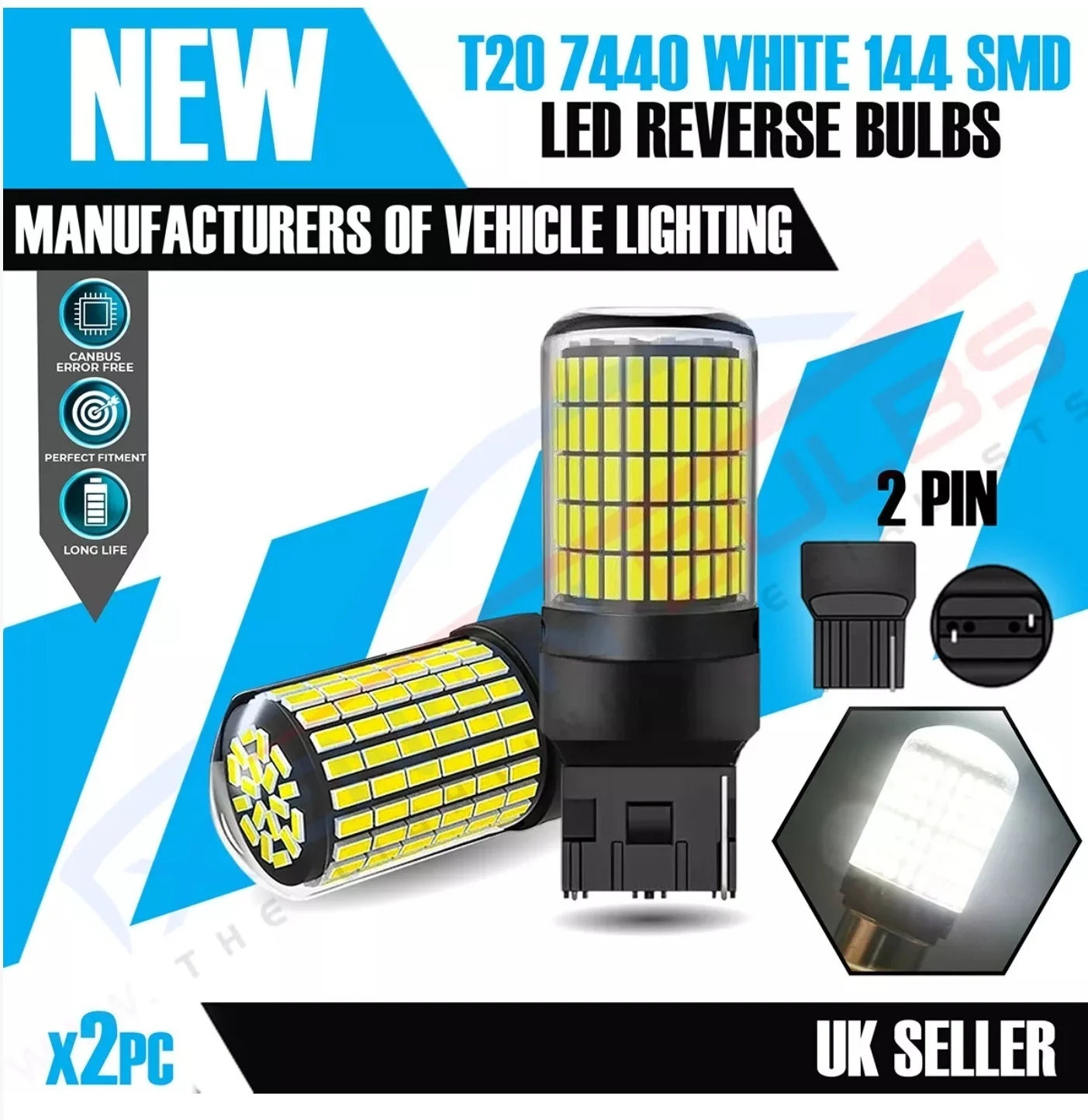 2025 update  T20 7440 3014 SMD WHITE W21W REVERSE LIGHT BULBS CANBUS ERROR FREE 2 PIN 12V