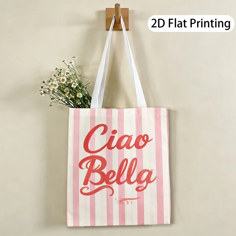 Sac fourre-tout rayé Ciao Bella italien, sacs à bandoulière minimalistes pour les courses quotidiennes, grande capacité, réutilisable, durable, léger, pour les voyages
