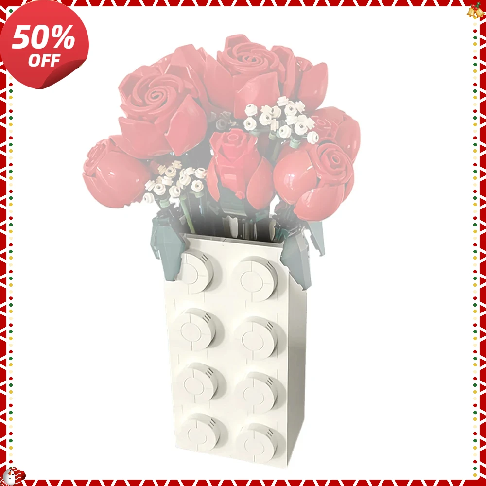 MOC Rose Vase Bricks Model White Vase Home Decor Girls Art Sunflower Vase Bricks Toys Children Birthday Gifts Educational Toys