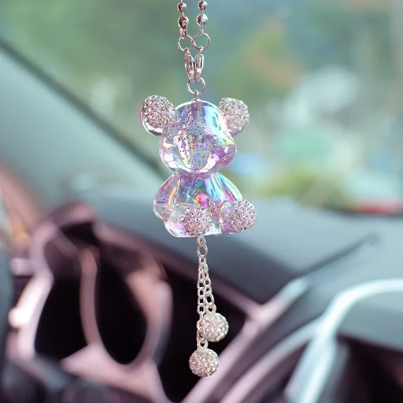 Cartoon Teddy Bear Four Color Pottery Mud Water Diamond Car Rearview Mirror Decoration Car Pendant Decoration