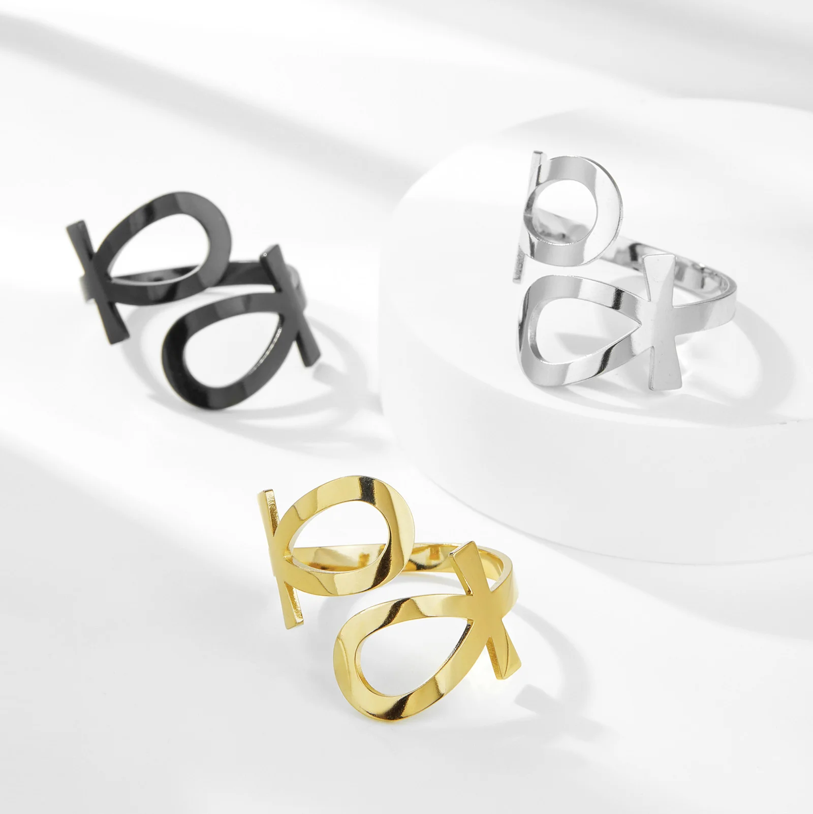 Skyrim Ägypten Ankh Kreuzring Edelstahl Goldfarbe Verstellbare offene Fingerringe 2026 Ägyptischer Schmuck Geschenk für Frauen Männer – Detail 14