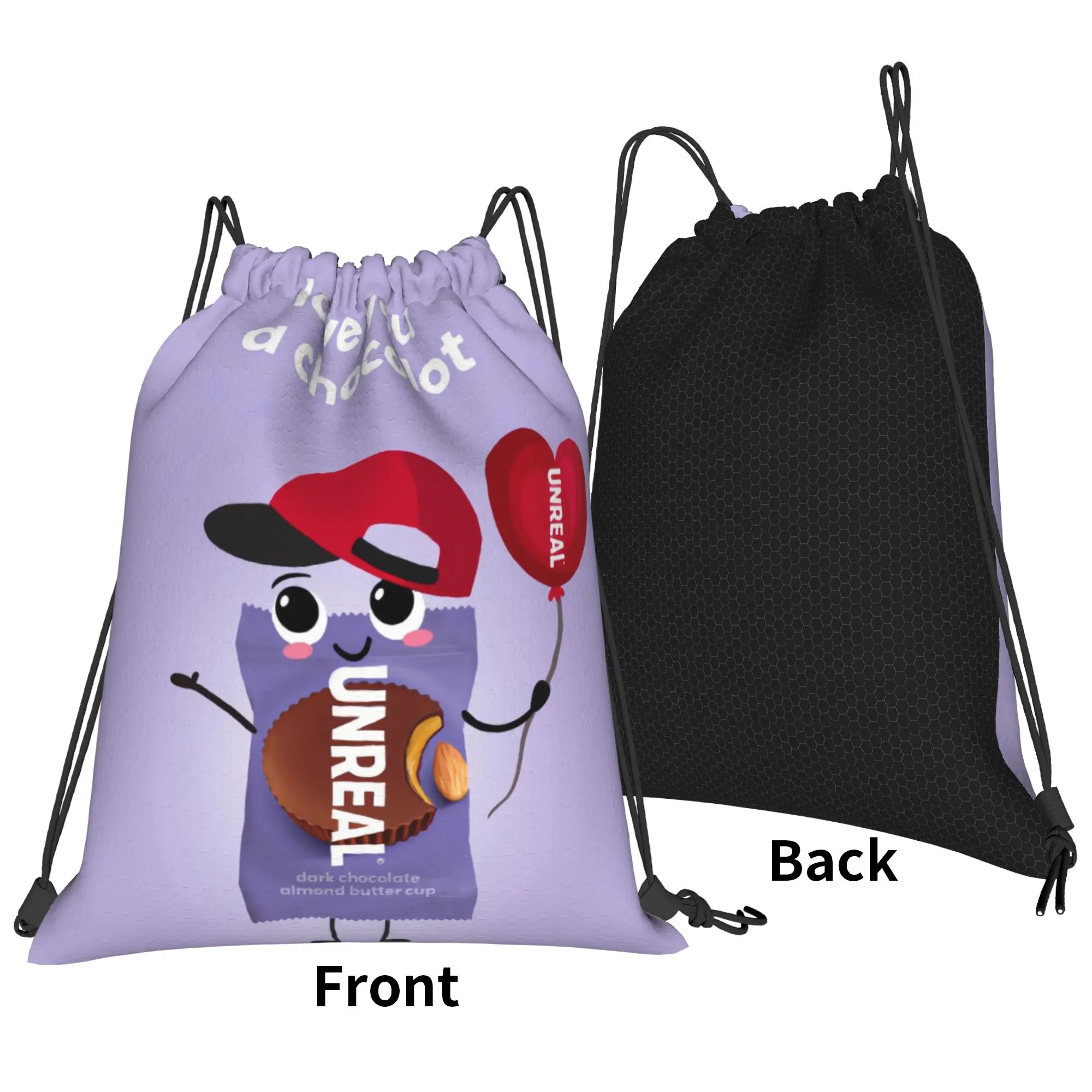 uUnreal Candy Almond Butter Cup Love You Valentine's  Portable Travel Riding Gym Drawstring Storage Sporty Backpacks