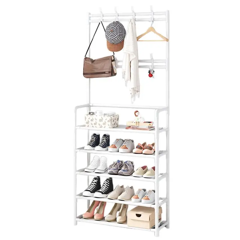 

Clothing Rack With Shoe Rack Coat Rack With Hat Hooks Household Storage Rack Floor-standing Dormitory Hanger For Bedroom Indoor