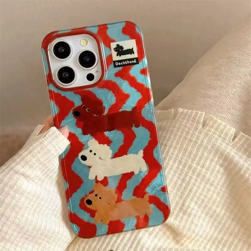 Etui na telefon iPhone 11 12 13 14 15 16 Pro Max XS X XR 7 8 Plus Perforated Swirl Shell IND Graffiti Striped Sausage Dogs Cover