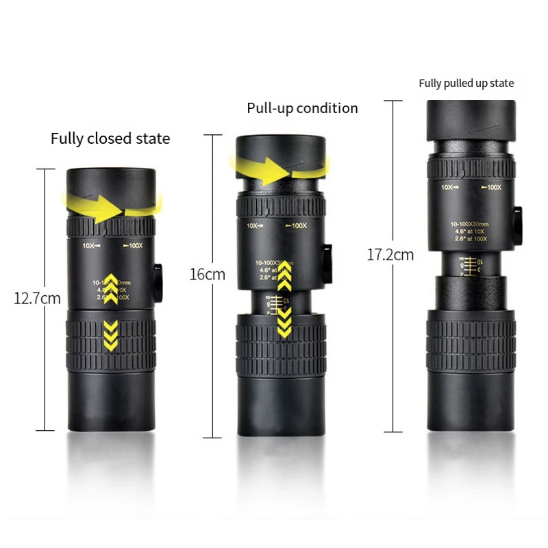 Monocular Telescope High Quality 10-300X30 High-Definition Telescopic Zoom Mini Portable Mobile Phone Camera 205X40MM